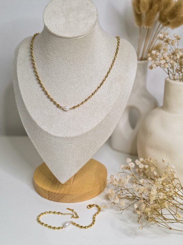 Collier LOU – Doré & perle