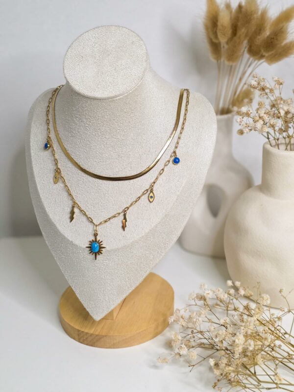 Collier SORAYA – Doré & Bleu lumineux